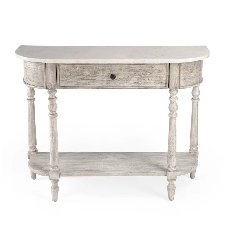 Aberdale Demilune Console Table with Storage in Umber and Marble