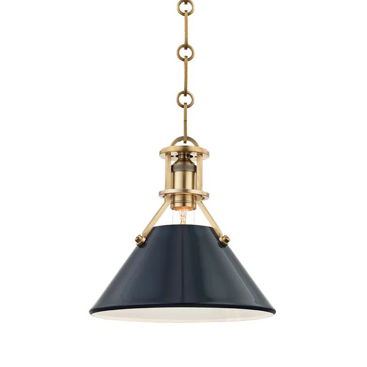 Aged Brass and Darkest Blue Small Pendant Light