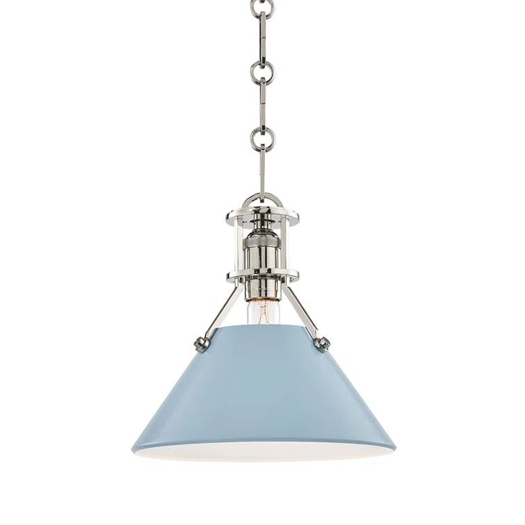 Polished Nickel and Blue Bird Steel Pendant Light