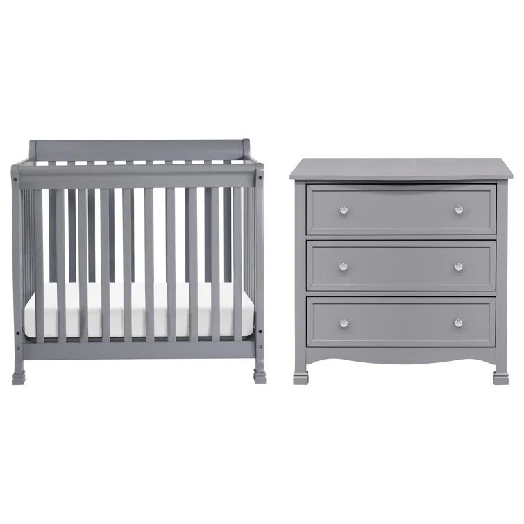 Gray Convertible Mini Crib with Twin Bed Option