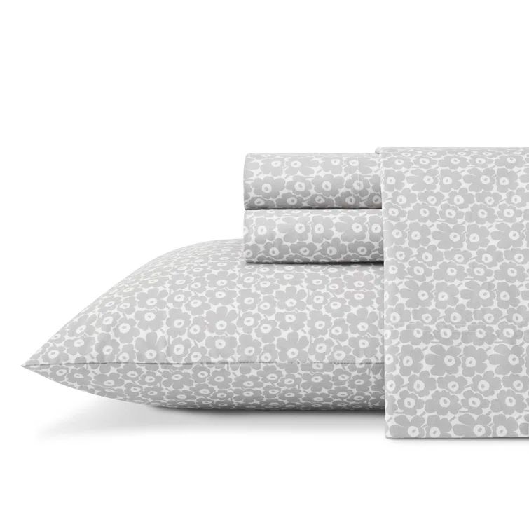 Pikkuinen Unikko Gray Floral Cotton Percale Full Sheet Set