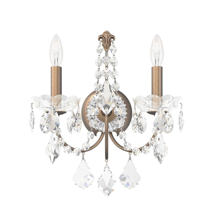 Etruscan Gold Century 2-Light Wall Sconce with Clear Heritage Crystals