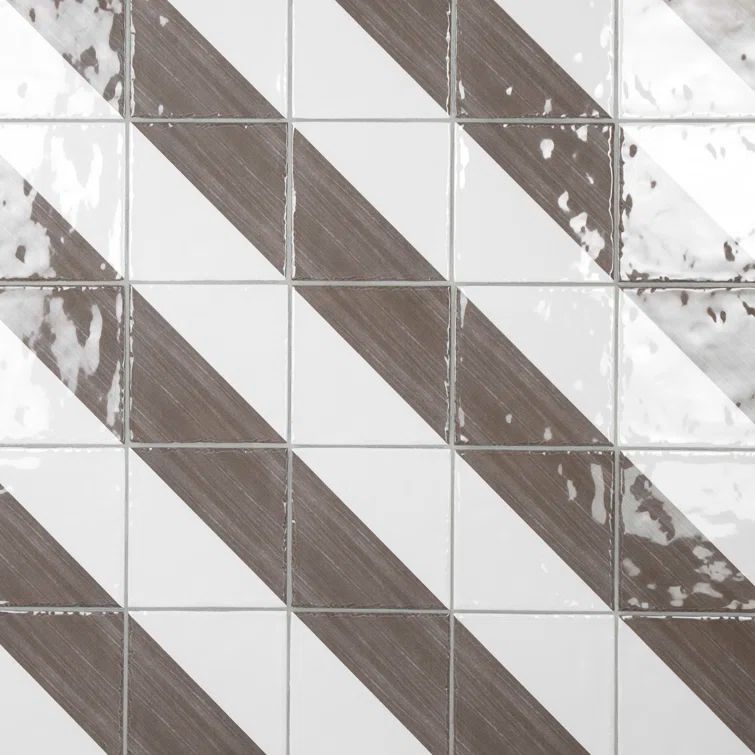 Glossy Brown and White Ceramic Geometric Wall Tile