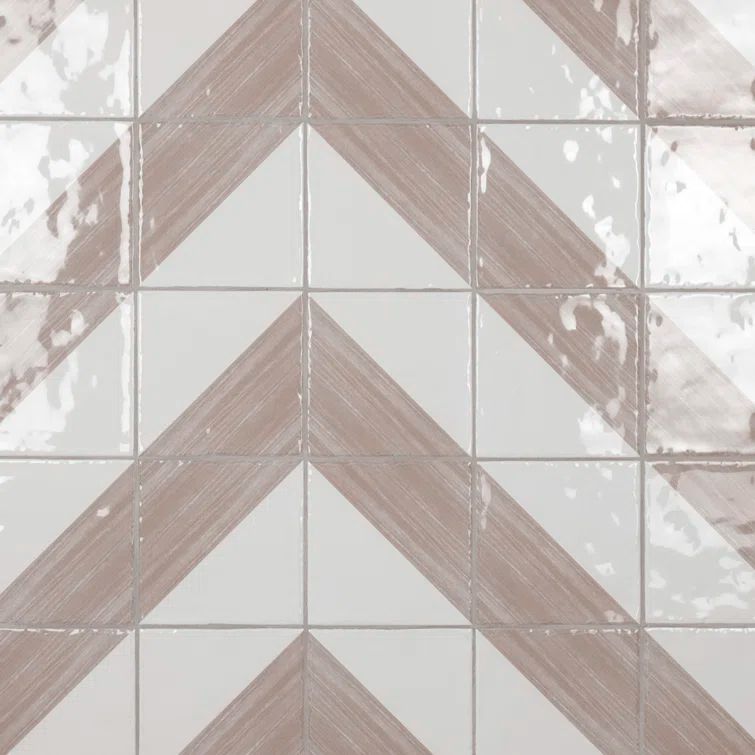 Taupe and White Glossy Ceramic Geometric Wall Tile