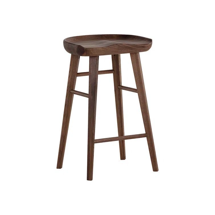 Dominic Walnut Wood Counter Stool with Sculpted Seat