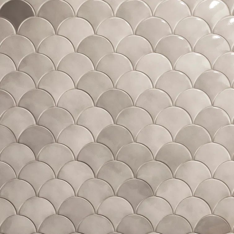 Tidewater Gray Polished Ceramic Fish Scale Wall Tile