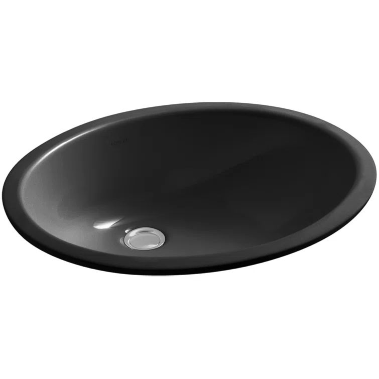 Black Ceramic Oval Undermount Pedestal Bathroom Sink
