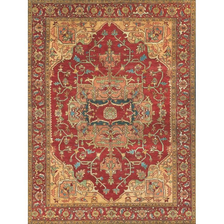 Handmade Rust and Gold Wool Persian Area Rug 12' x 15'