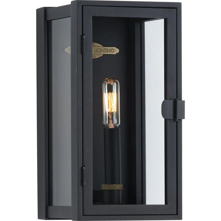 Textured Black and Bronze Outdoor Wall Lantern with Clear Glass
