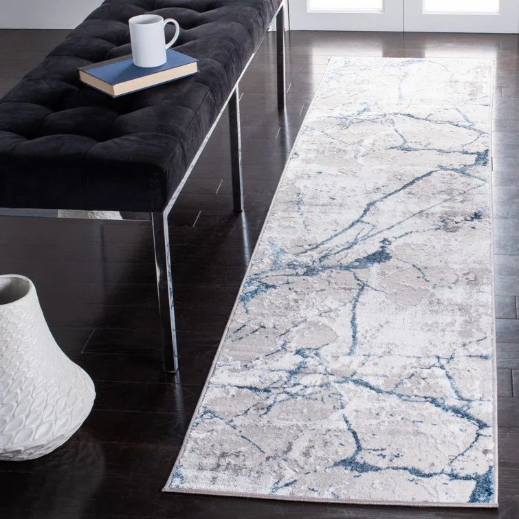 Amelia Grey and Blue Abstract Synthetic Area Rug
