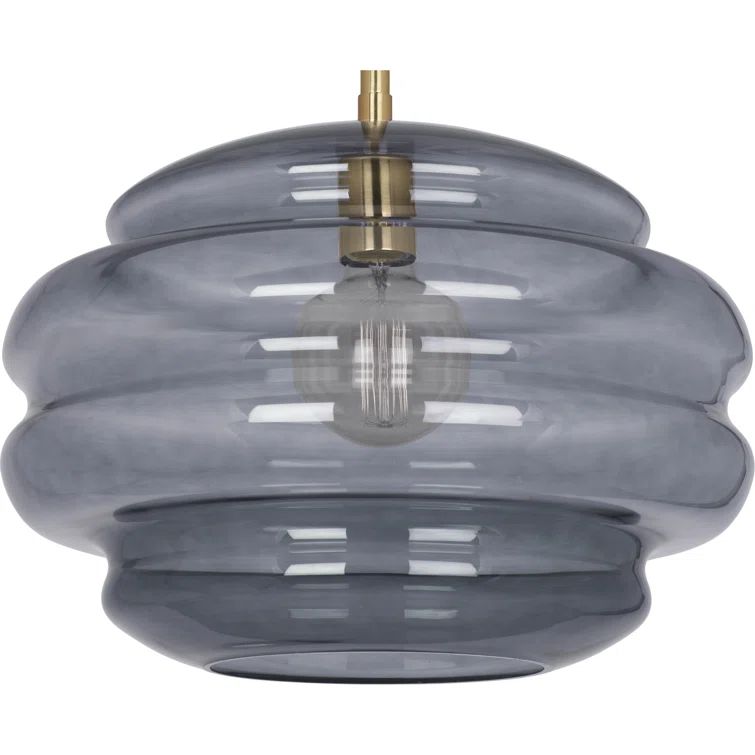 Horizon Mid-Century 12'' Smoke Gray Glass & Brass Pendant Light