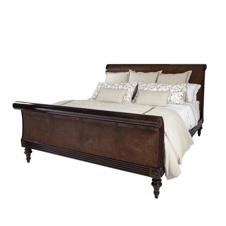 Cambridge King Wood Sleigh Bed with Caned Panels