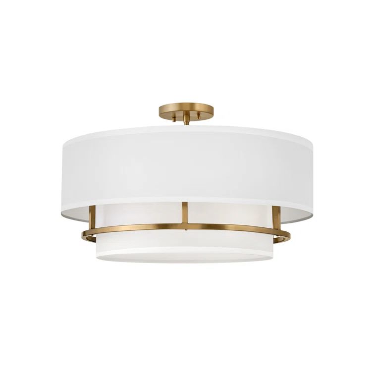 Lacquered Brass 23" Transitional Drum Semi-Flush Mount with Faux Parchment Shade