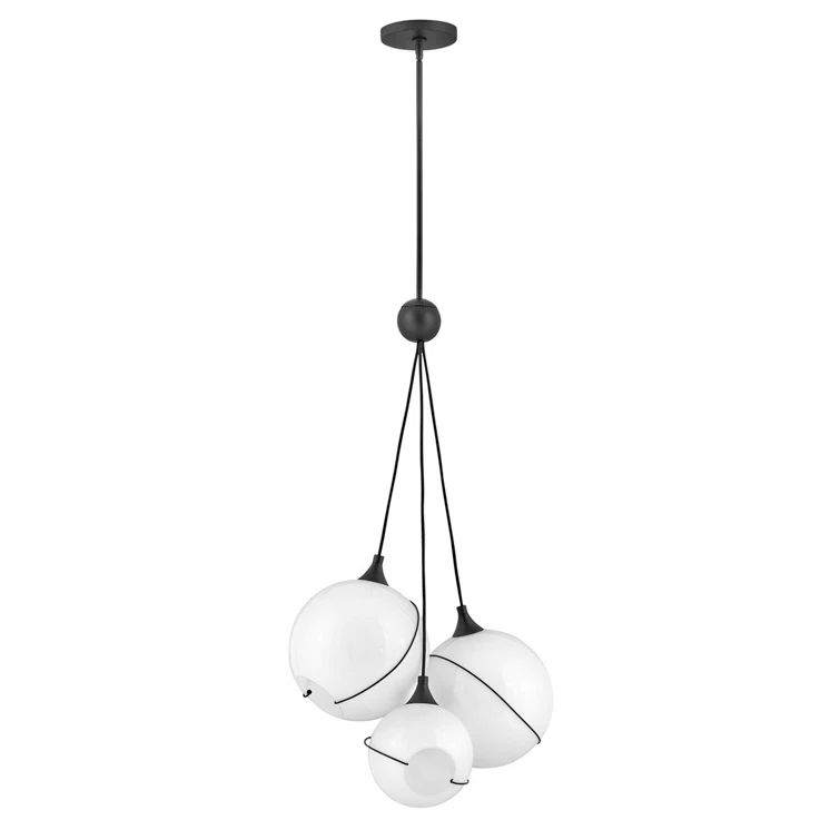 Black and White 3-Light Globe Chandelier with Opal Glass
