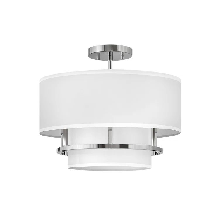 Polished Nickel Semi-Flush Mount Ceiling Light with Faux Parchment Shades