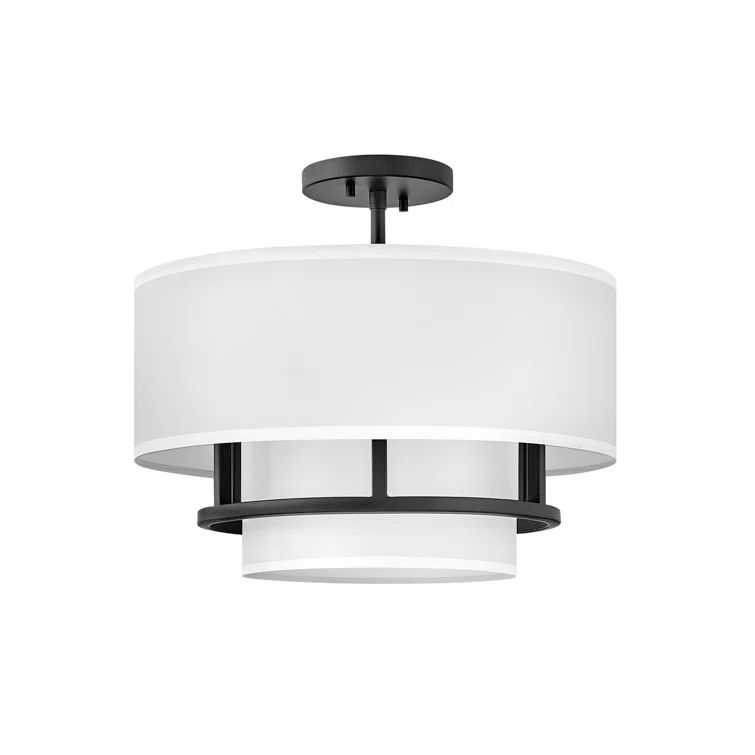 Black Steel 16" Drum Semi-Flush Mount Light