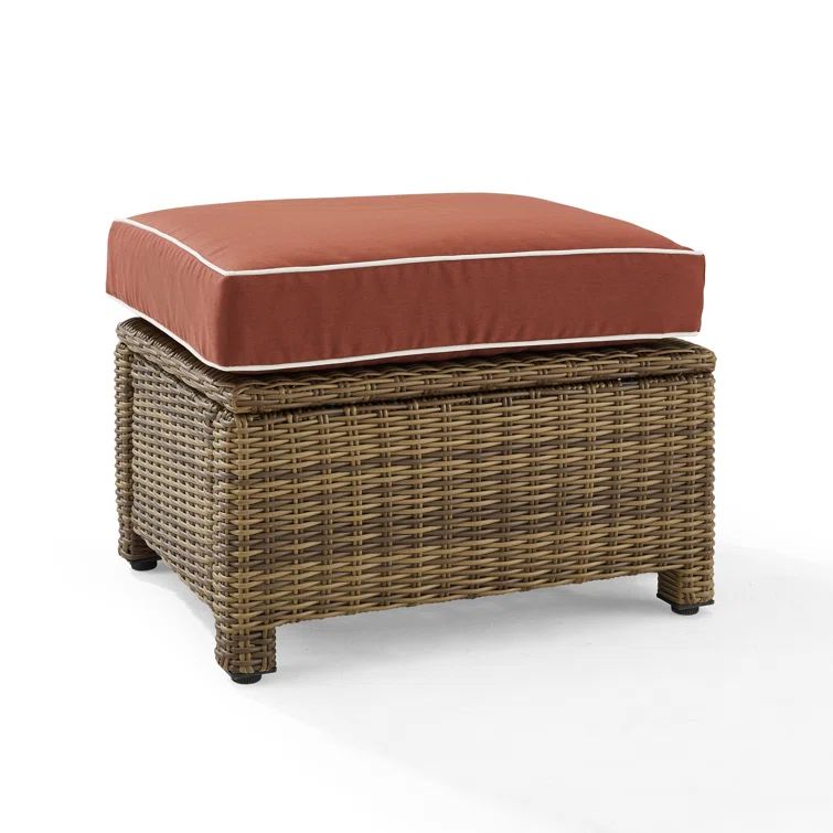 Bradenton Sangria Cushion Brown Wicker Outdoor Ottoman