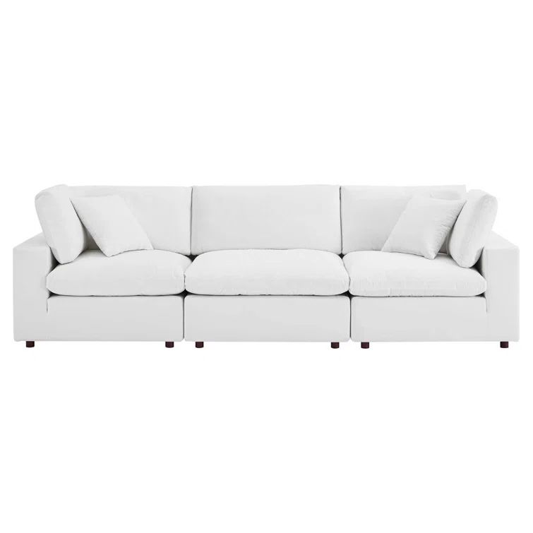 White Velvet Lawson Sofa with Down Fill Cushions, 119 in