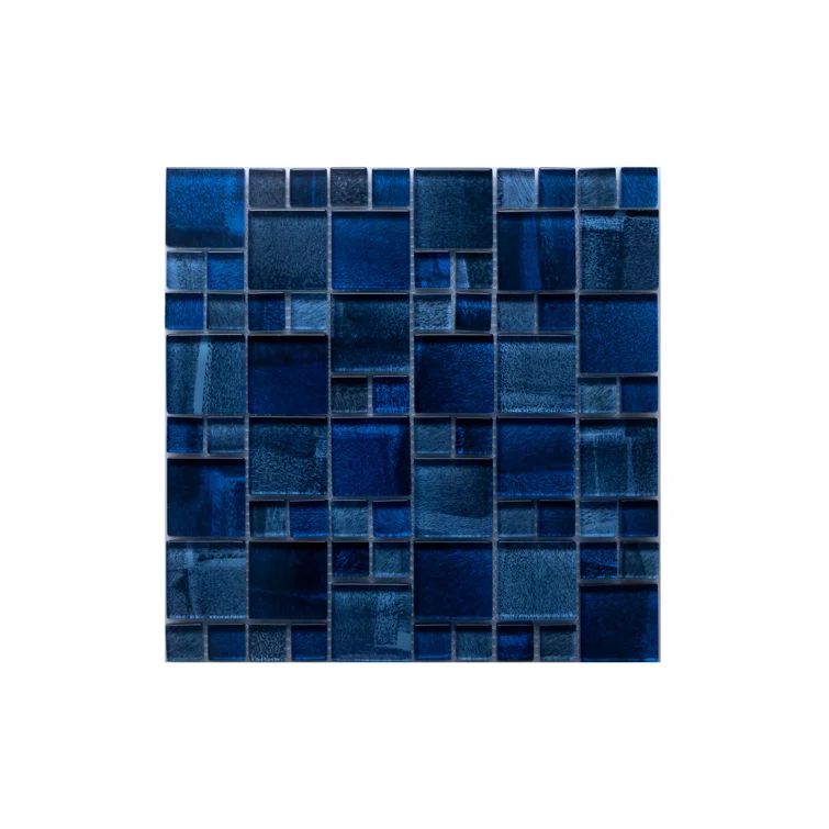 Deep Sea Blue Polished Glass Mosaic Wall Tile