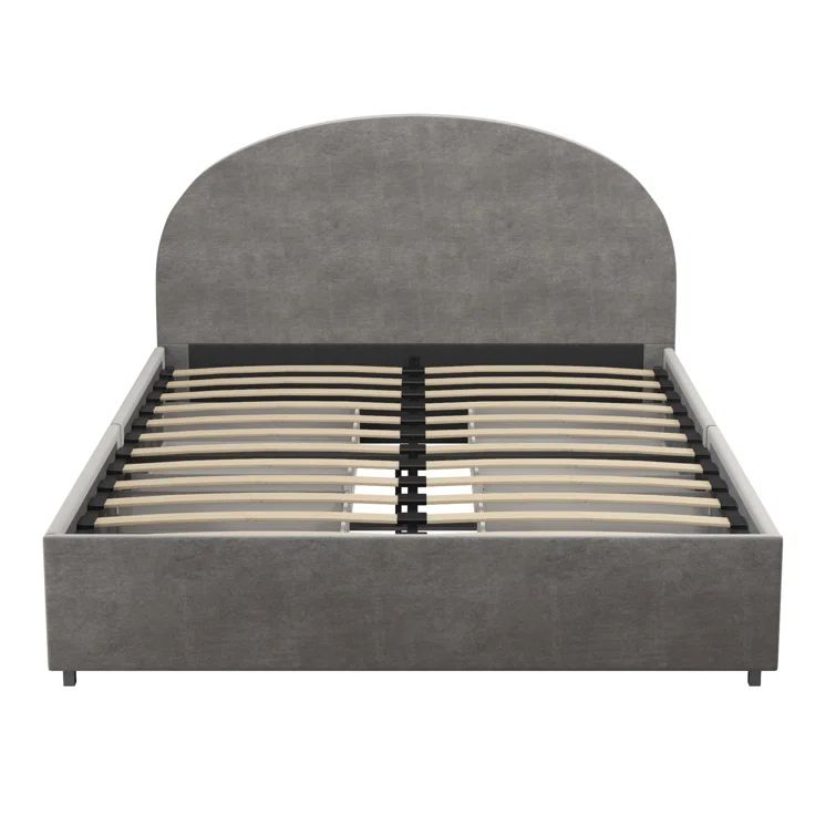 Light Gray Velvet Queen Upholstered Storage Bed with Headboard
