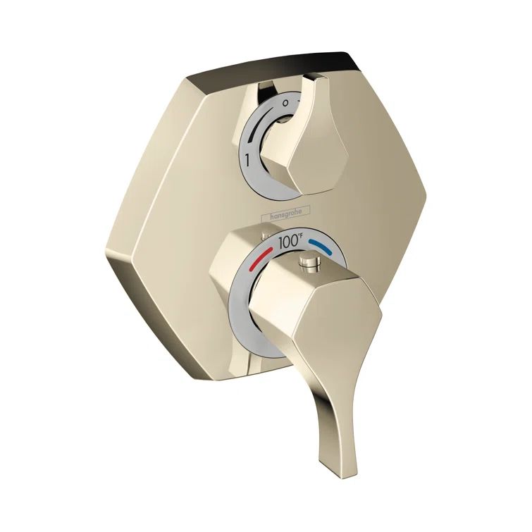 Polished Nickel Wall-Mounted Thermostatic Trim with Volume Control