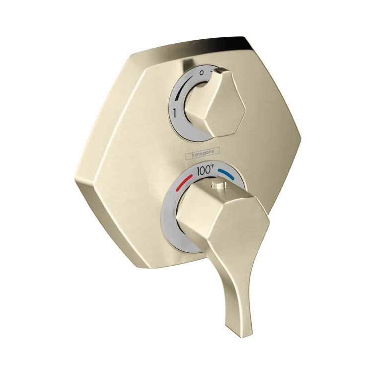 Locarno Art Deco 6.88" Wall-Mounted Thermostatic Trim with Diverter in Brushed Nickel