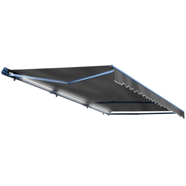 20' x 10' Charcoal Gray Aluminum Motorized Patio Awning with LED Lights