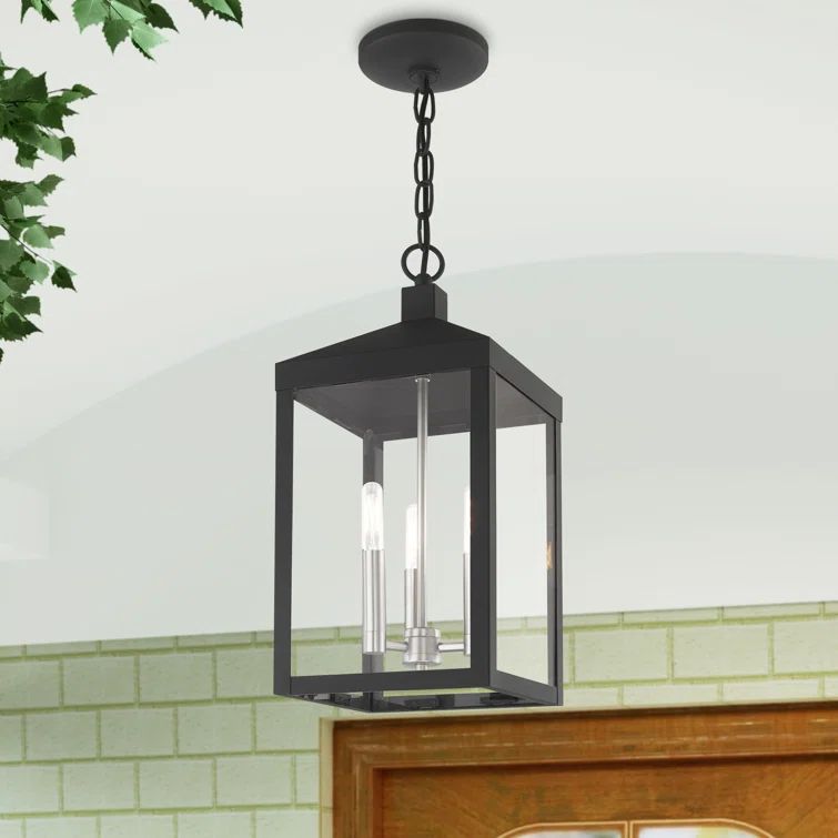 Scandinavian Gray 3-Light Indoor/Outdoor Pendant Lantern with Clear Glass