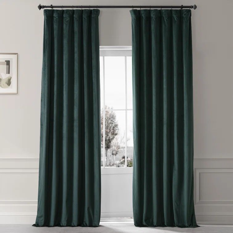 Spirit Green Velvet Blackout Curtain Panel with Rod Pocket