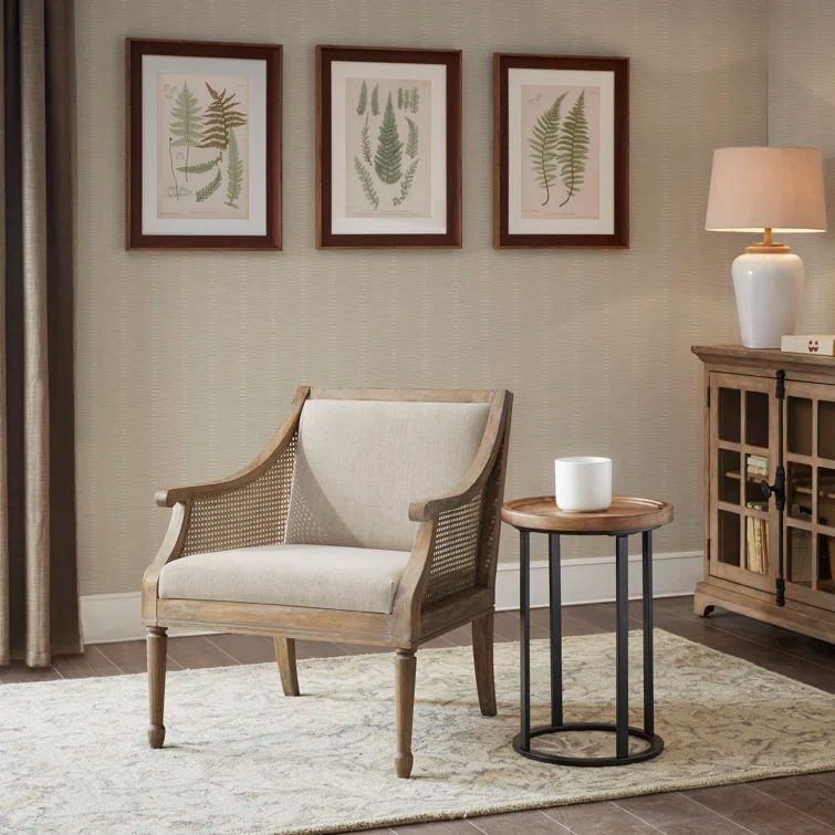 Isla Natural Wood and Beige Cushion Farmhouse Accent Chair