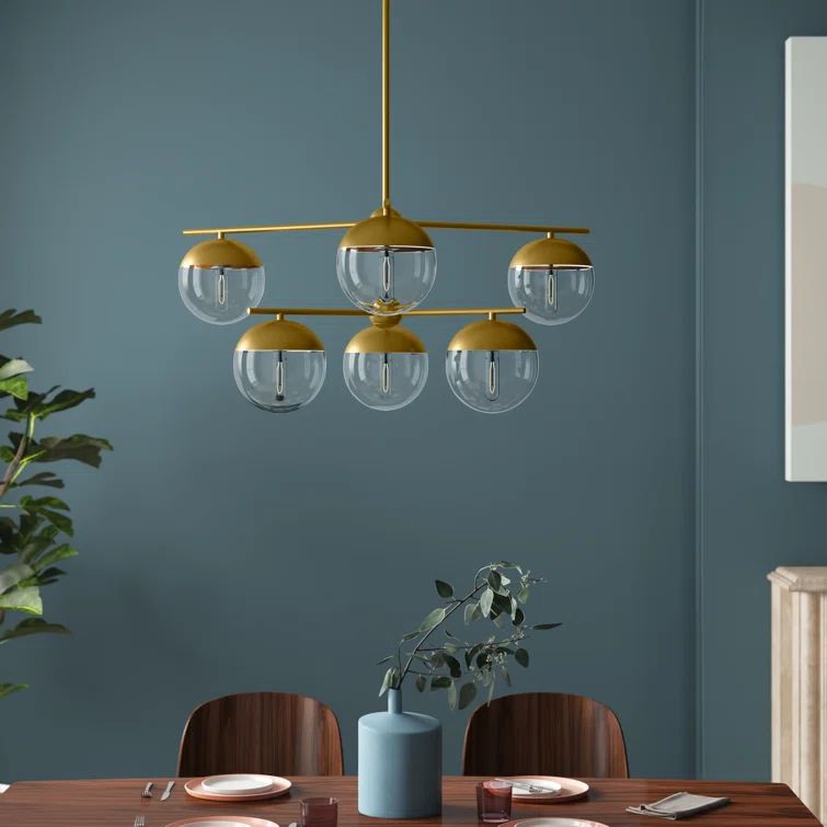 Elegant Eclipse 6-Light Brass & Clear Glass Contemporary Chandelier