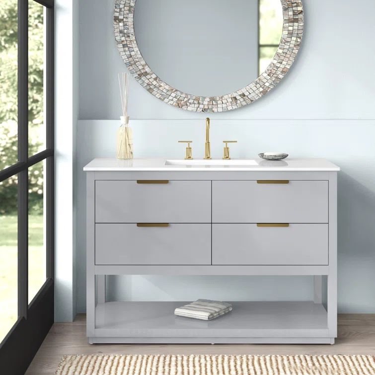Larkin 48'' Gray Solid Wood Bathroom Vanity with Marble Top