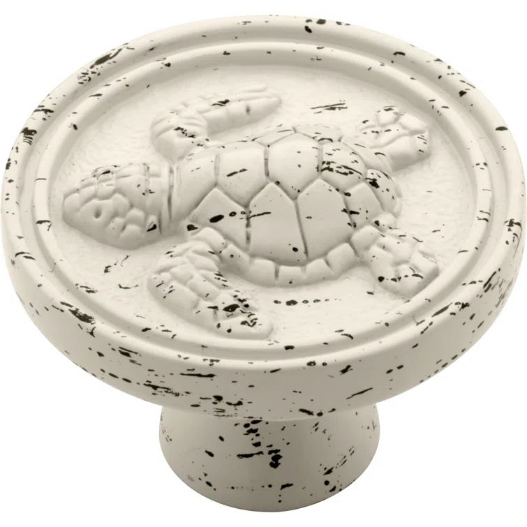 Distressed White Round Turtle Cabinet Knobs with Mounting Hardware, Set of 5
