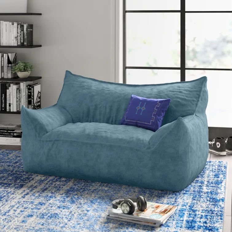 Pacific Blue Denim Recycled Polyester Bean Bag Sofa with Removable Cover
