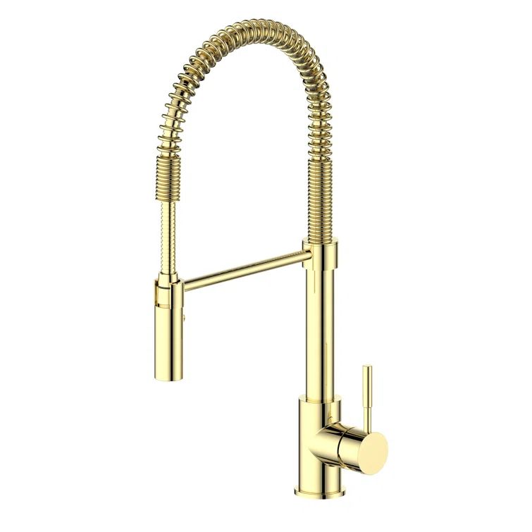Polished Gold Stainless Steel Kitchen Faucet with Pull-out Spray