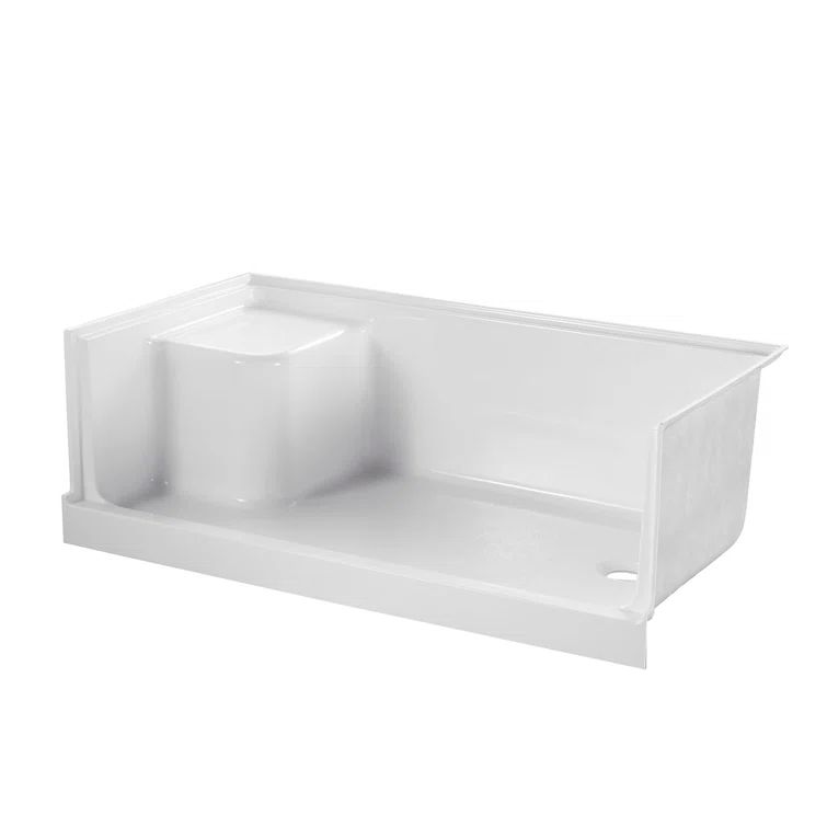 White Acrylic 60" x 32" Single Threshold Shower Base with Seat