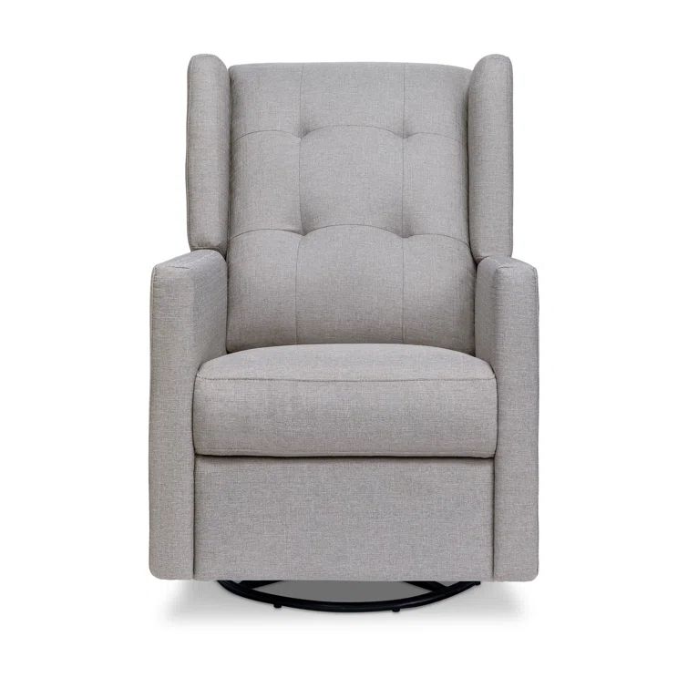 Misty Grey Swivel Recliner with Wood Base