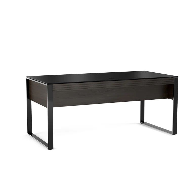 Charcoal Stained Ash Executive Desk with Satin Glass Top