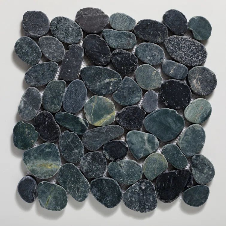 Black Honed Quartz Pebble Mosaic Tile for Floors and Walls