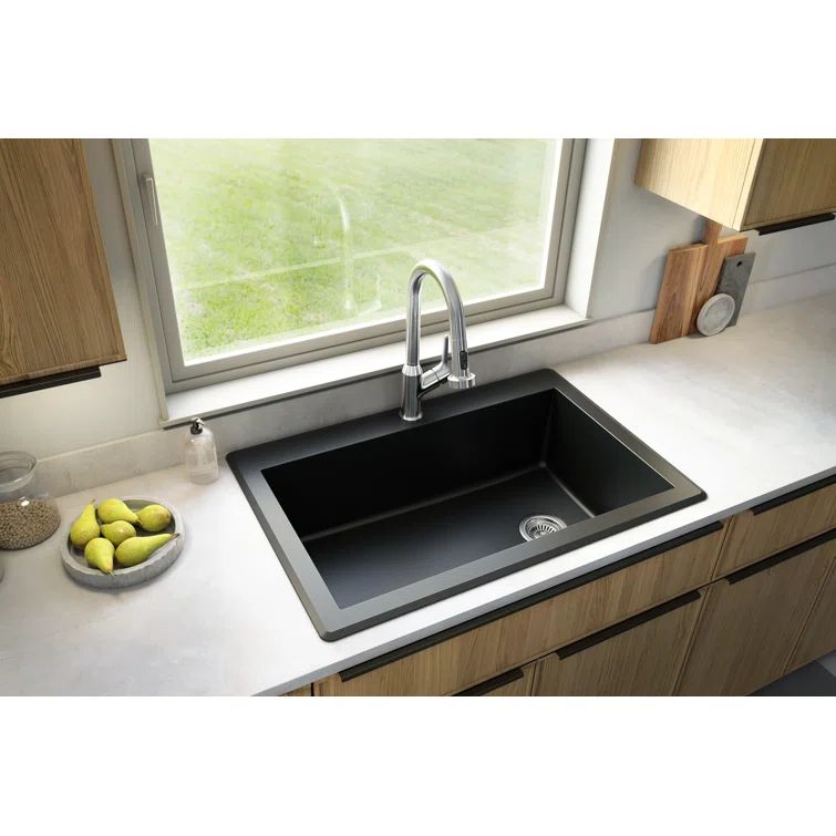 Black Quartz Composite Top Mount Single Bowl Kitchen Sink
