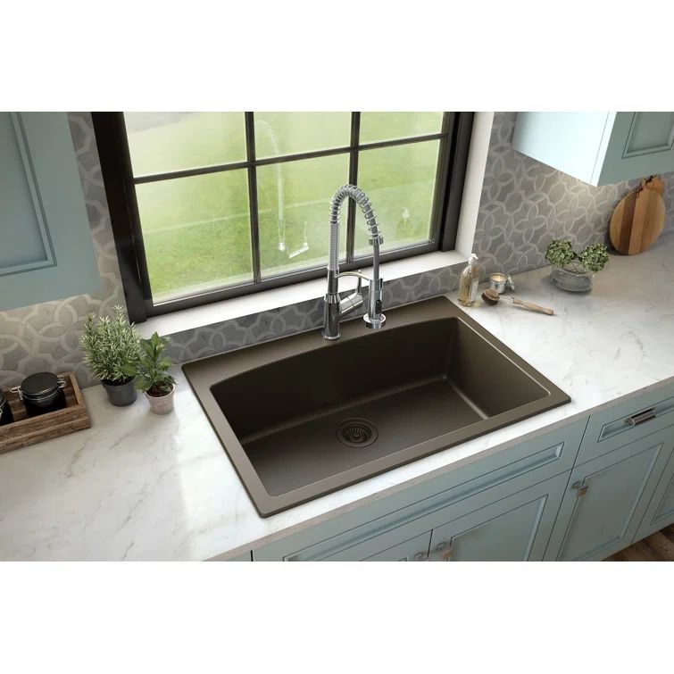 Brown Quartz Composite 33'' Single Bowl Kitchen Sink