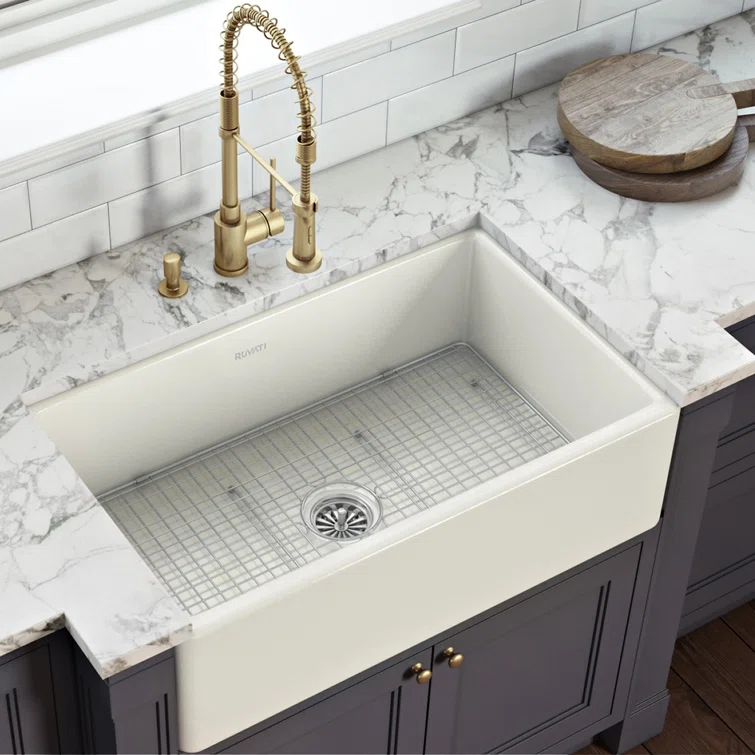 Biscuit Fireclay Single Bowl Farmhouse Apron-Front Sink