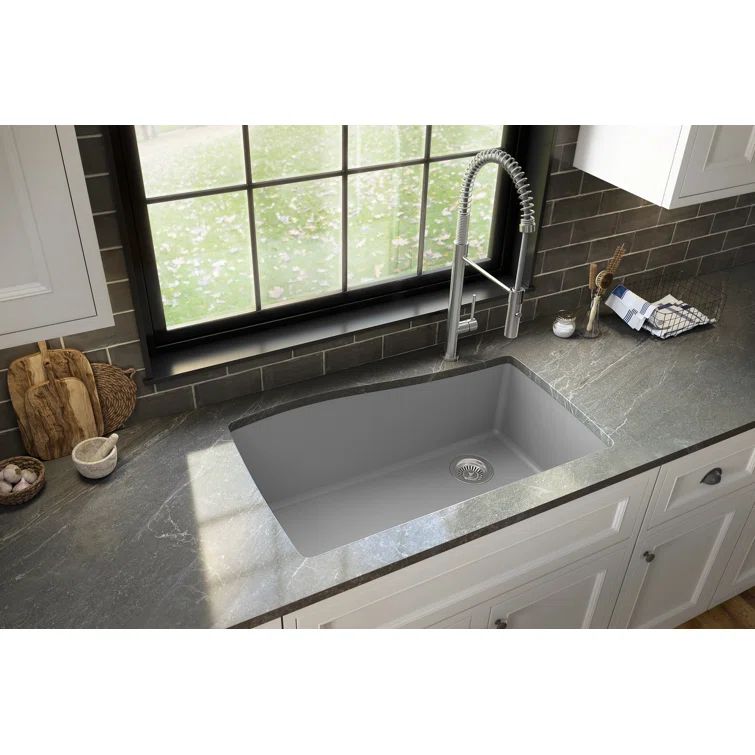 Gray Quartz Composite Single Bowl Undermount Kitchen Sink