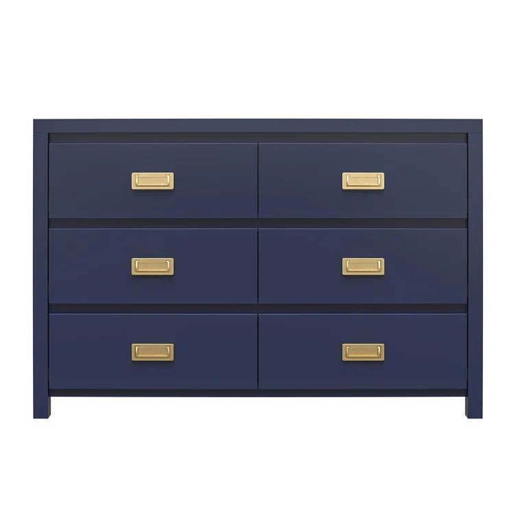 Navy 6-Drawer Dresser with Gold Pulls