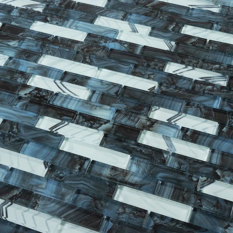 Inkjet Series Blue and White Polished Glass Mosaic Tile
