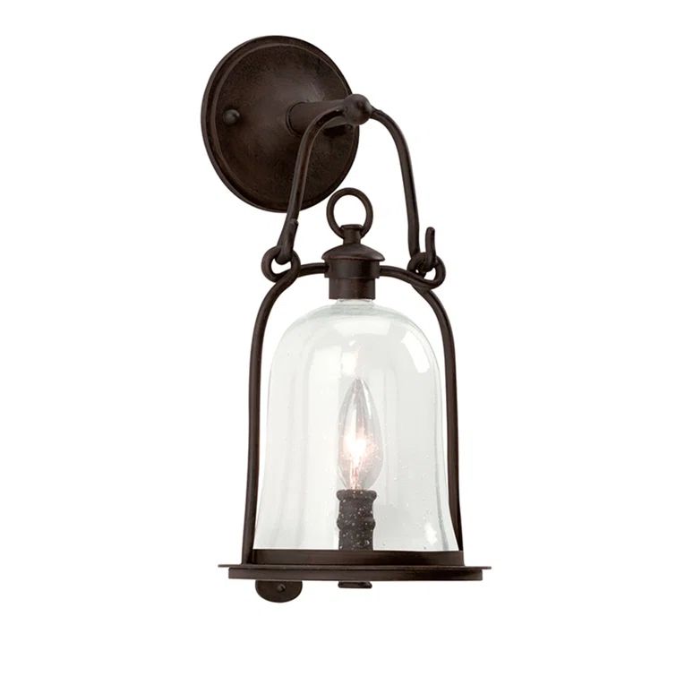 Small Rustic Bronze Lantern Sconce with Clear Glass Shade