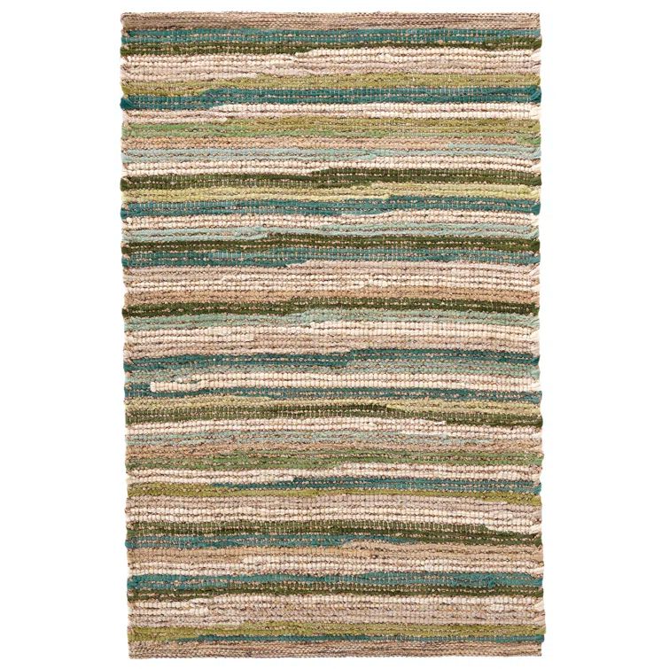 Francisco Green and Ivory Handwoven Cotton Chenille Stripe Rug, 8' x 10'