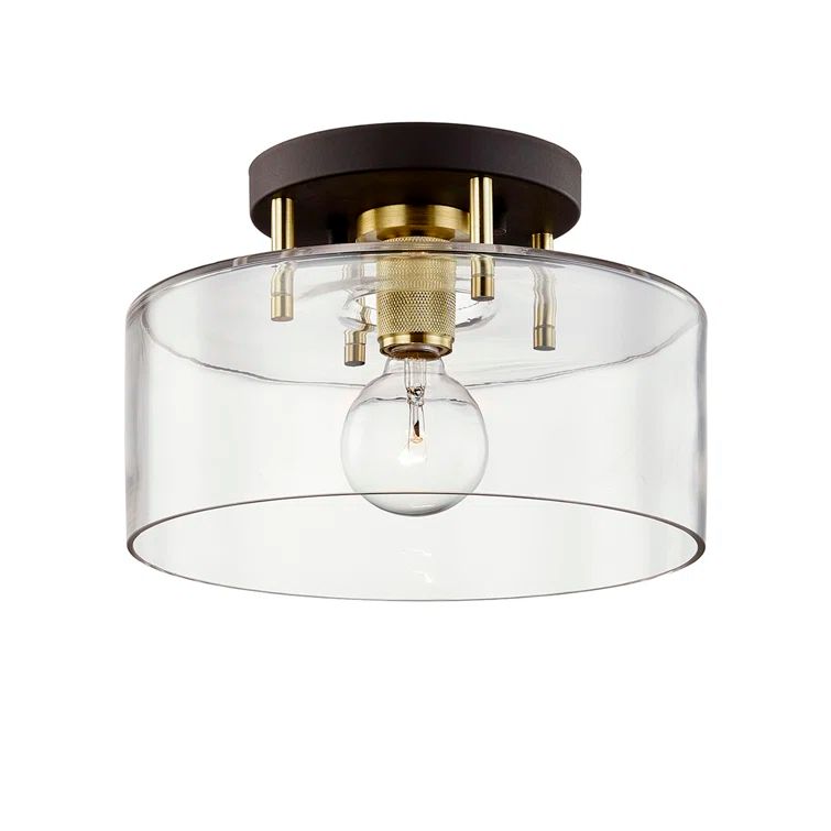 Brushed Nickel and Brass Drum LED Semi Flush Light