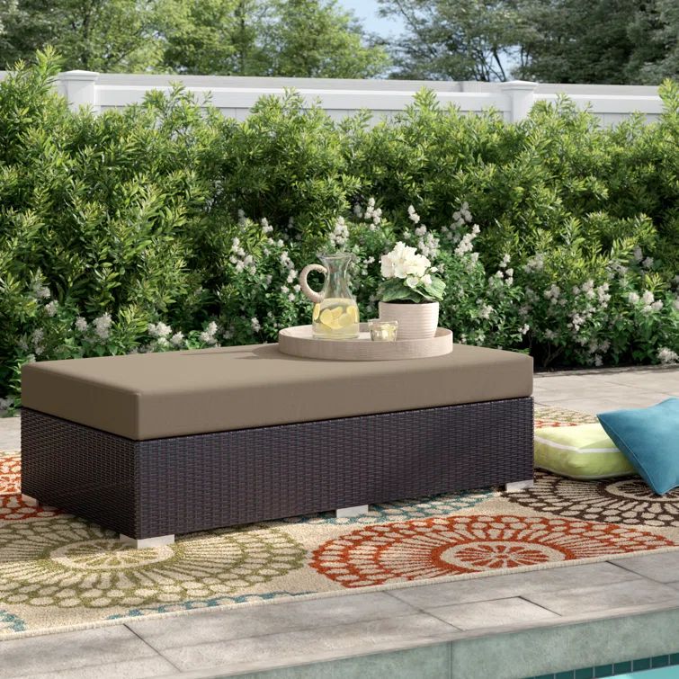 Espresso Mocha Outdoor Patio Wicker Ottoman with Aluminum Frame