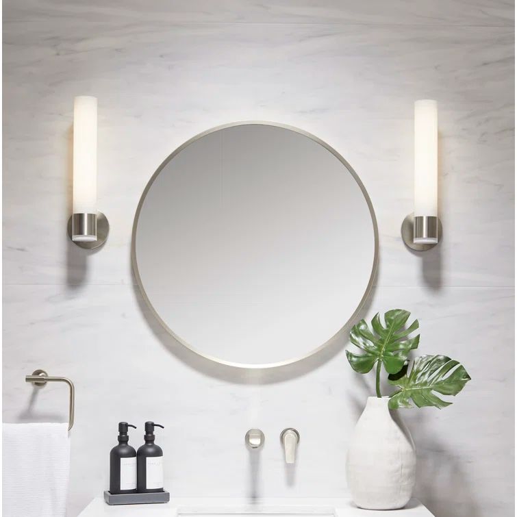 Essential 28" Brushed Nickel Round Metal Bathroom Vanity Mirror